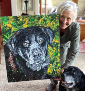 White poodle portrait painting